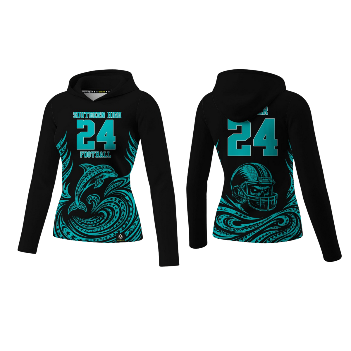 SOUTHERN HIGH FOOTBALL Sublimated Women's Long Sleeve with Hood (Black)