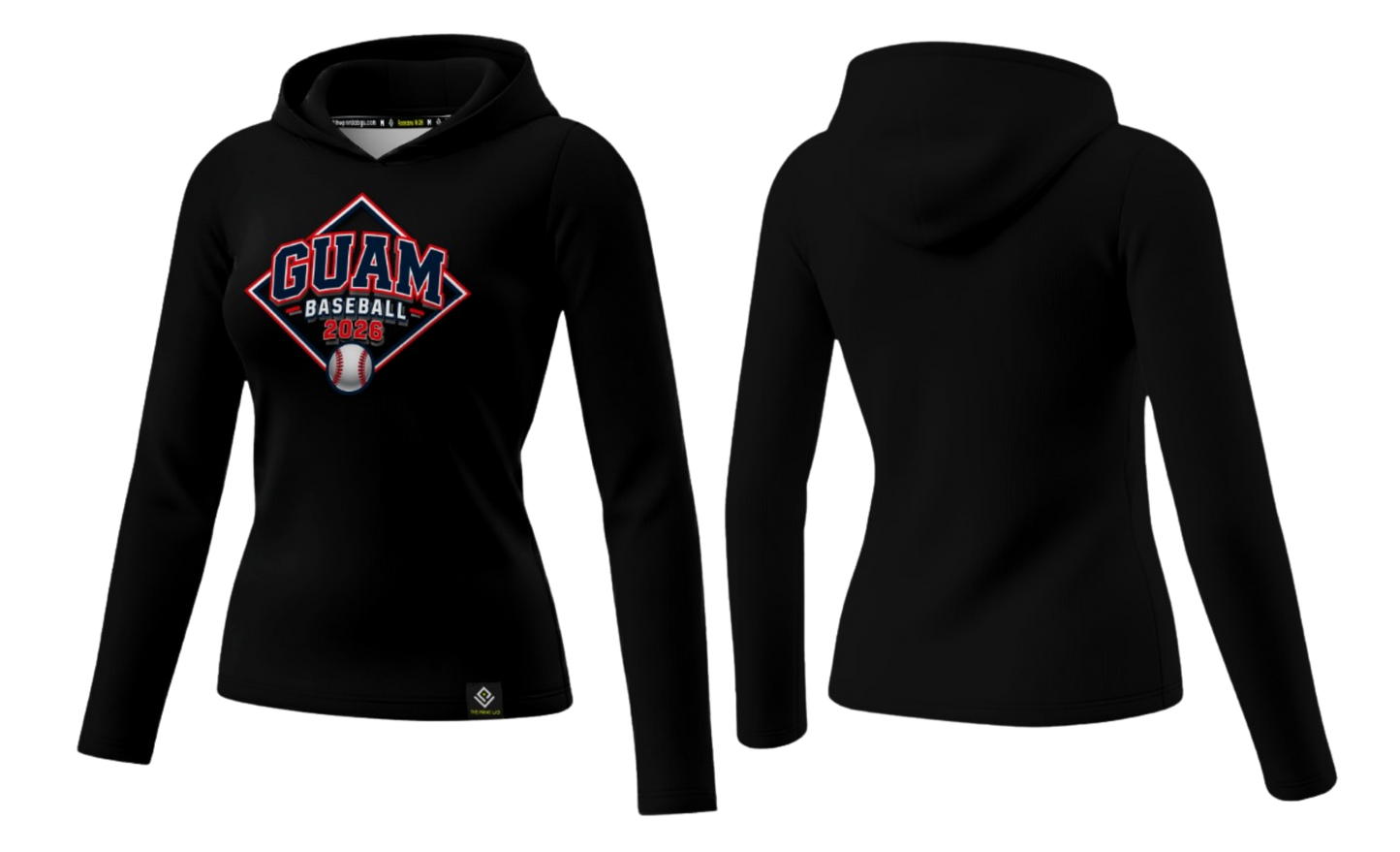 GUAM LITTLE LEAGUE Sublimated Women's Long Sleeve with Hood (Front Logo - Black)