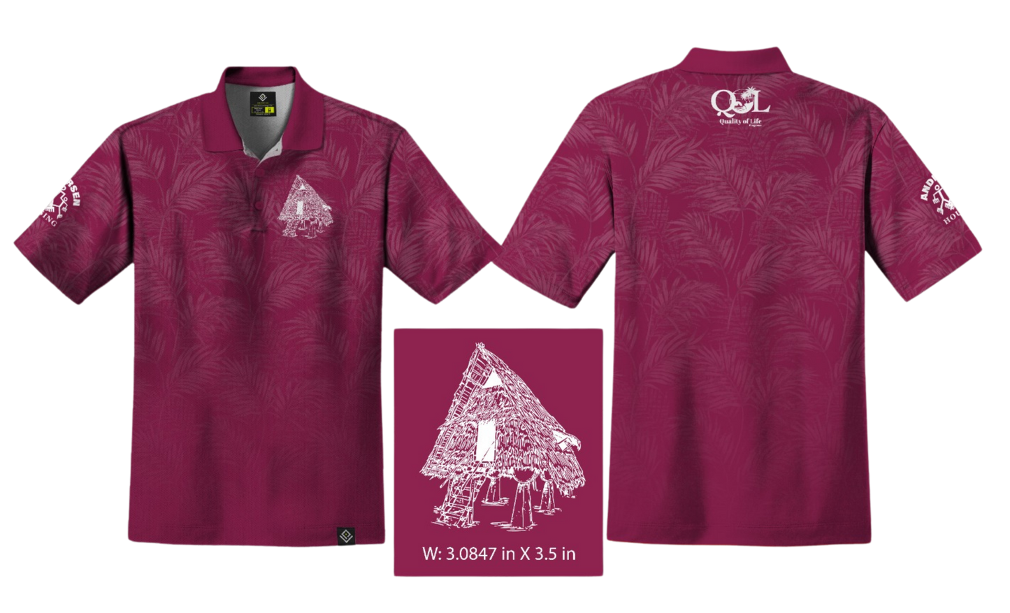 ANDERSEN FAMILY HOUSING Sublimated Men's Polo (Pink w/ Palm Leaves)