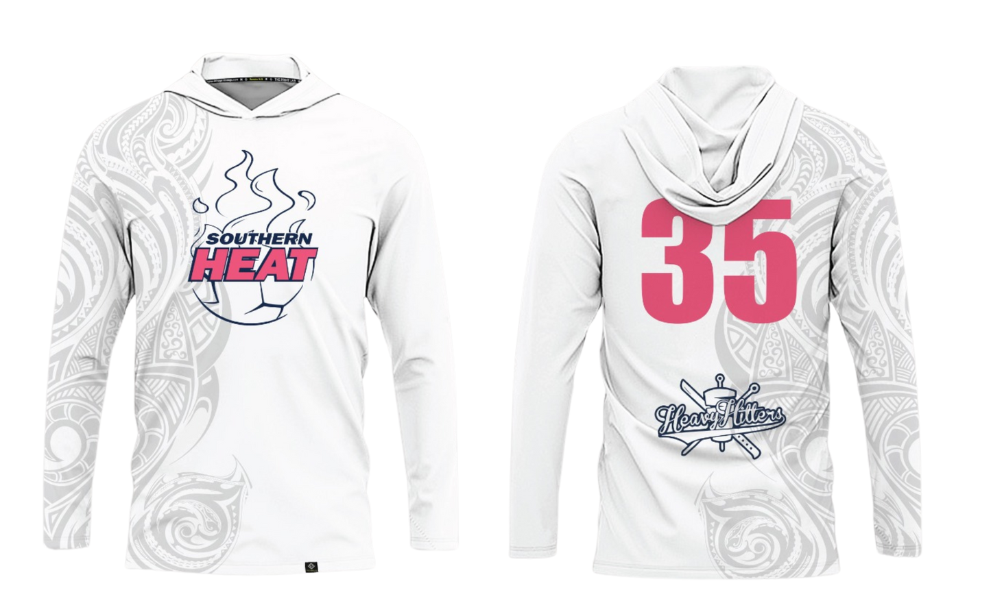 SOUTHERN HEAT SOCCER Sublimated Men's Long Sleeve with Hood (White - Pink)