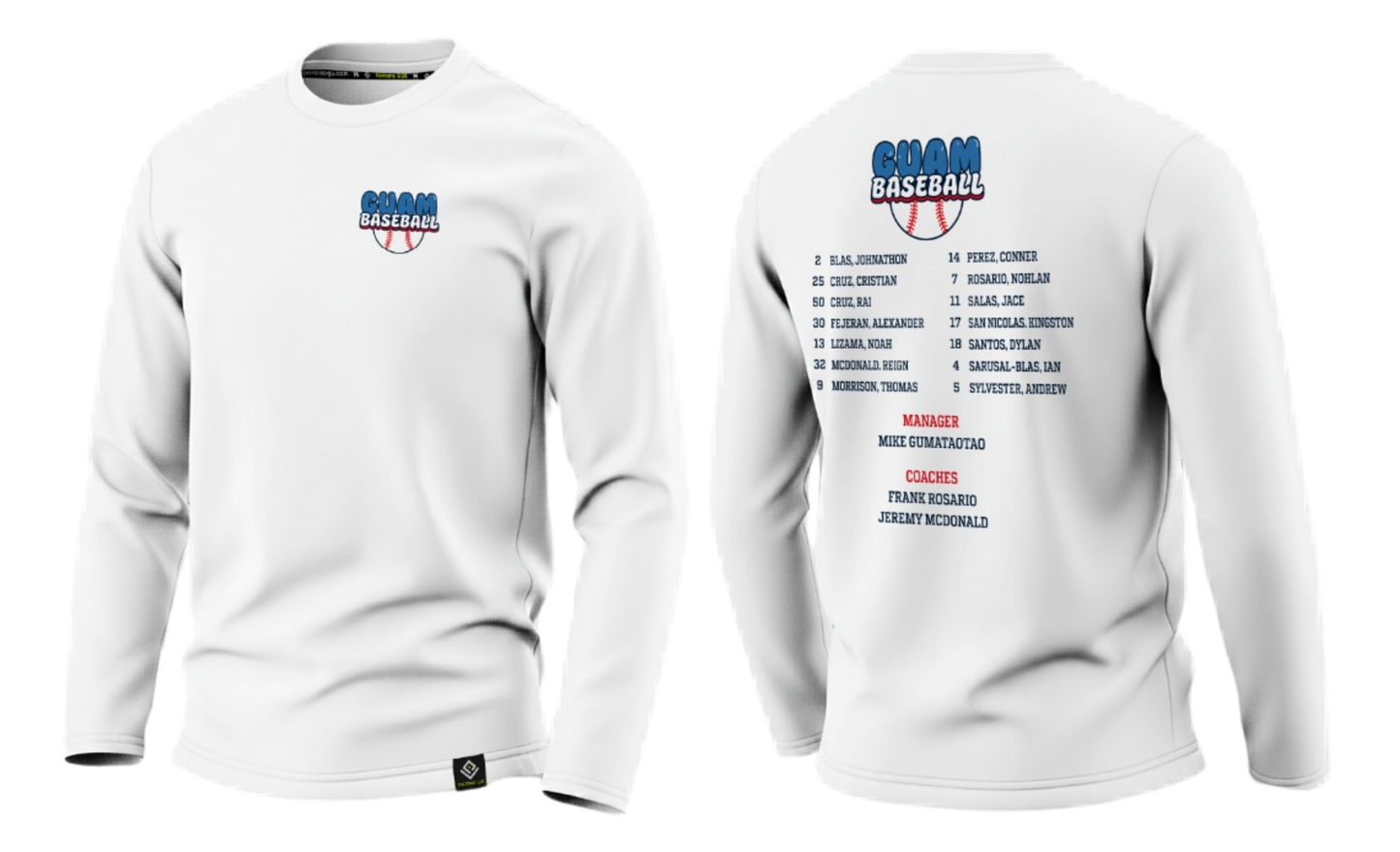 GUAM LITTLE LEAGUE Sublimated Long Sleeve (Rosters - White)