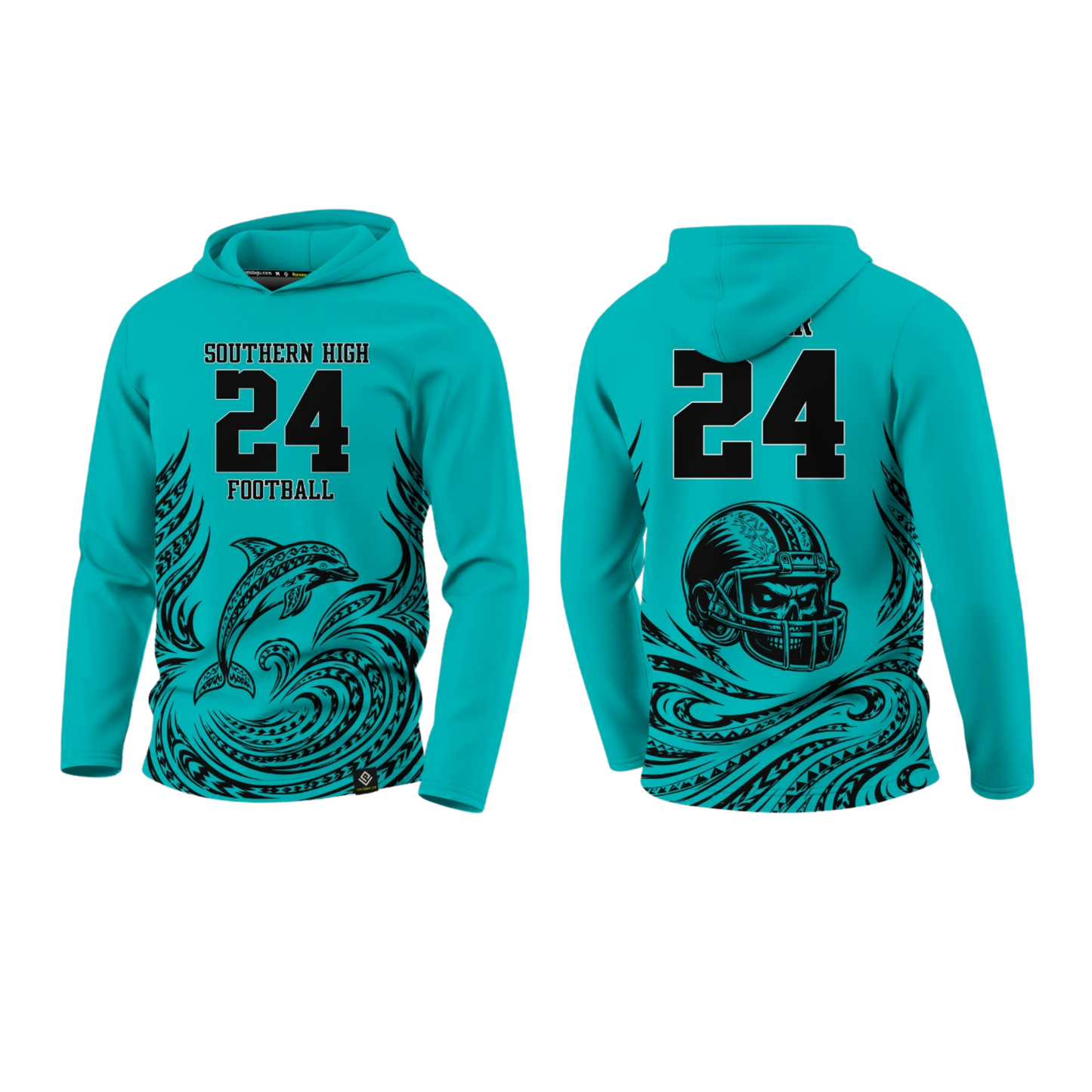 SOUTHERN HIGH FOOTBALL Sublimated Men's Long Sleeve with Hood (Teal)