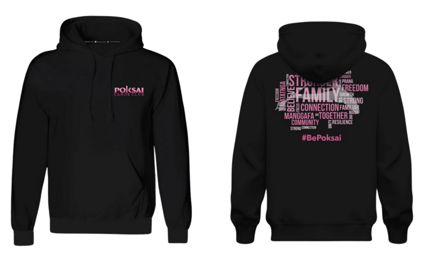 POKSAI CANOE Screen Print Cotton Pullover Hoodie (Black)