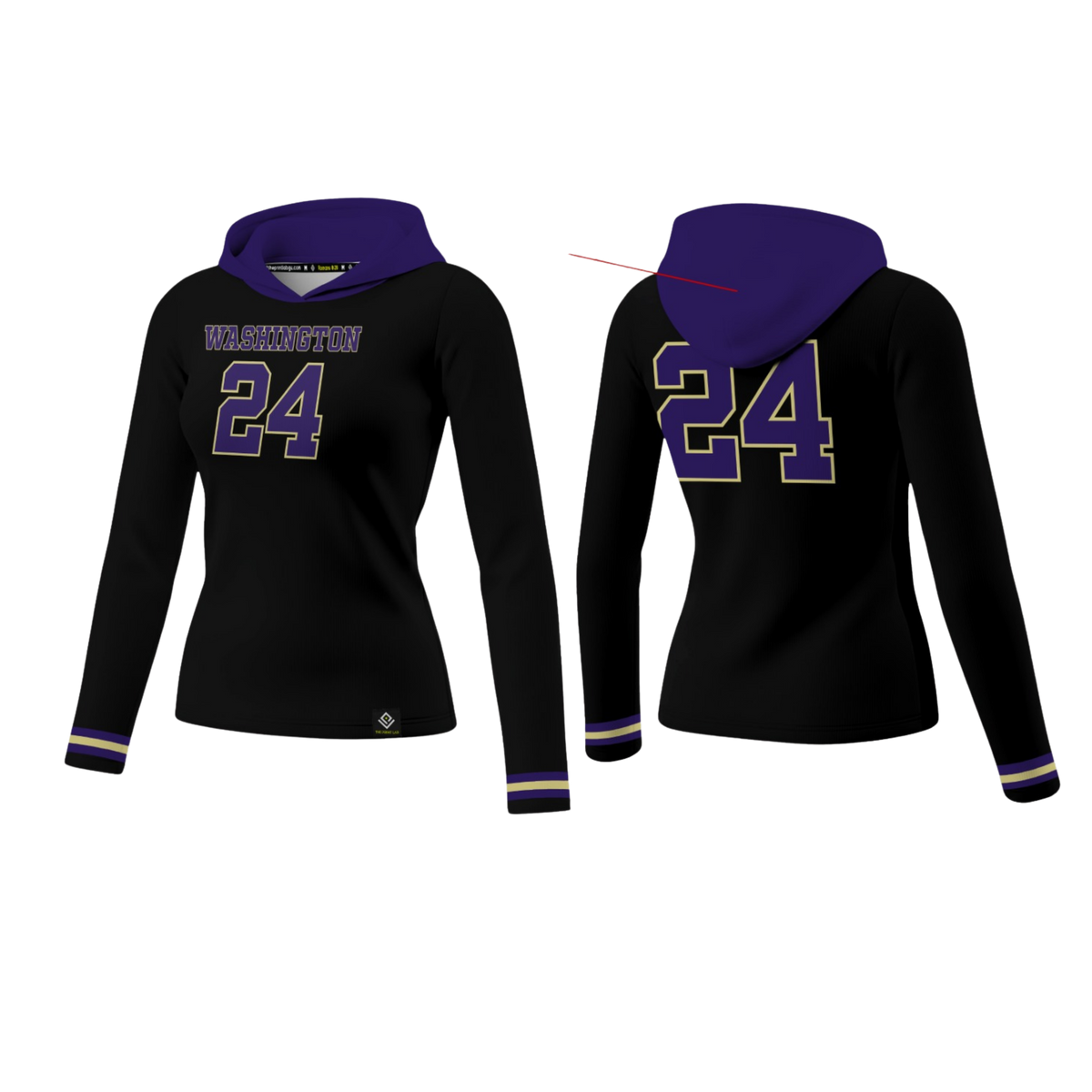 GW FOOTBALL Sublimated Women's Long Sleeve with Hood (Black)