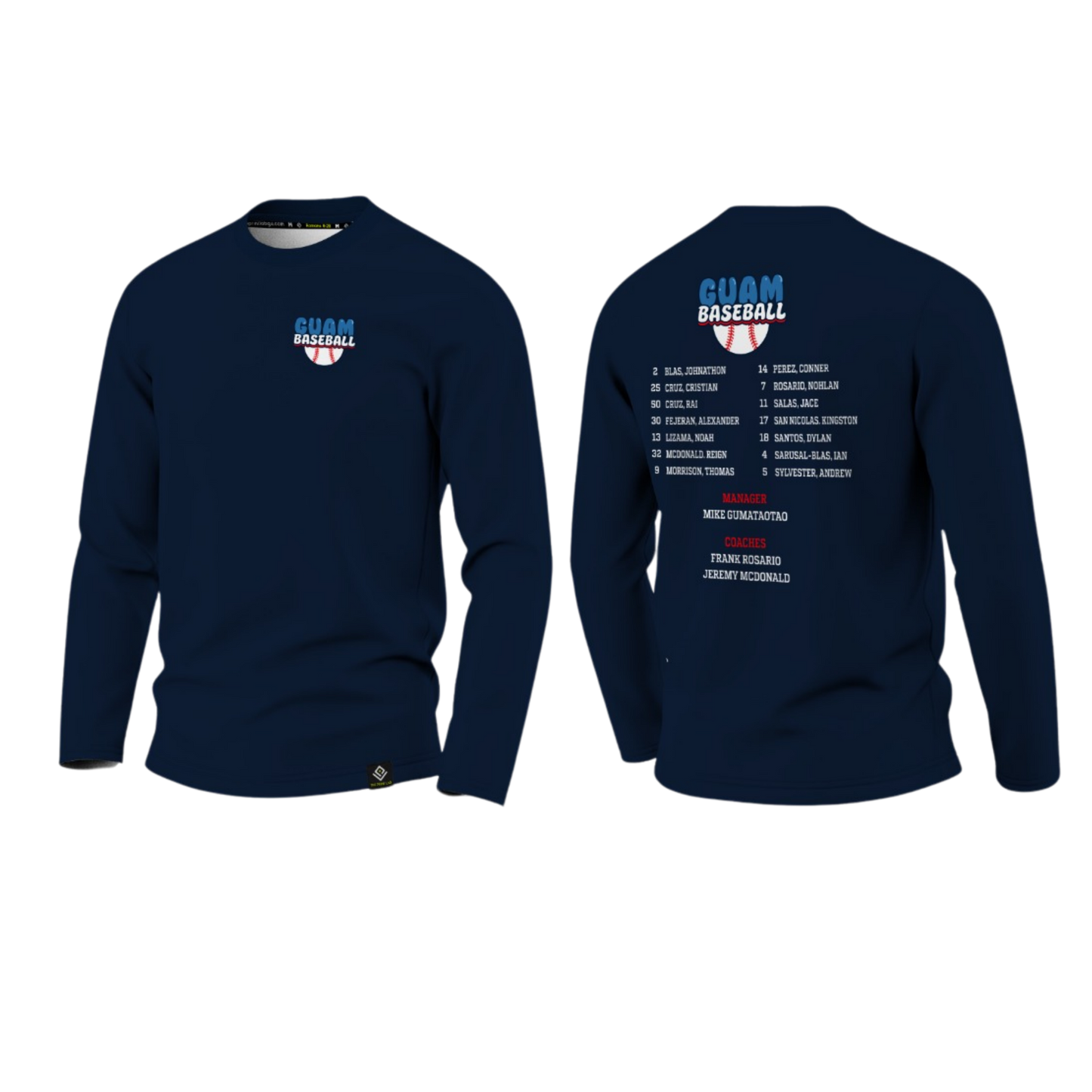 GUAM LITTLE LEAGUE Sublimated Men's Long Sleeve (Rosters - Navy Blue)