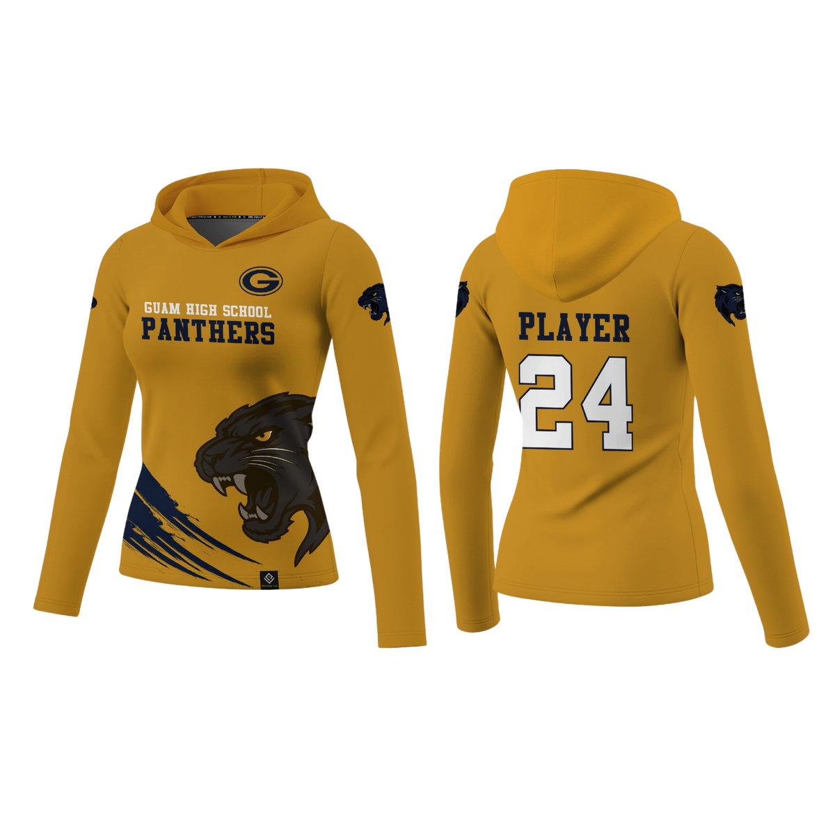 GUAM HIGHSCHOOL FOOTBALL Sublimated Women's Long Sleeve with Hood (Yellow)