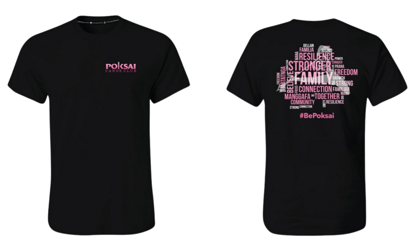 POKSAI CANOE Screen Print Cotton T-shirt (Black)