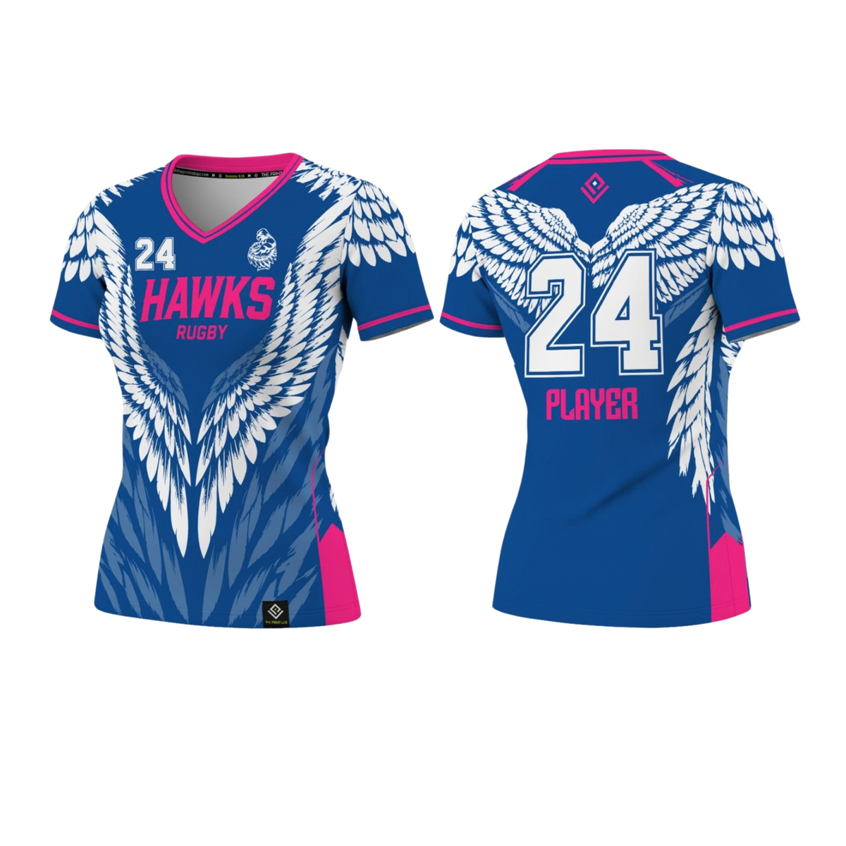 HAWKS RUGBY Sublimated Women's T-shirt (Blue & Pink)