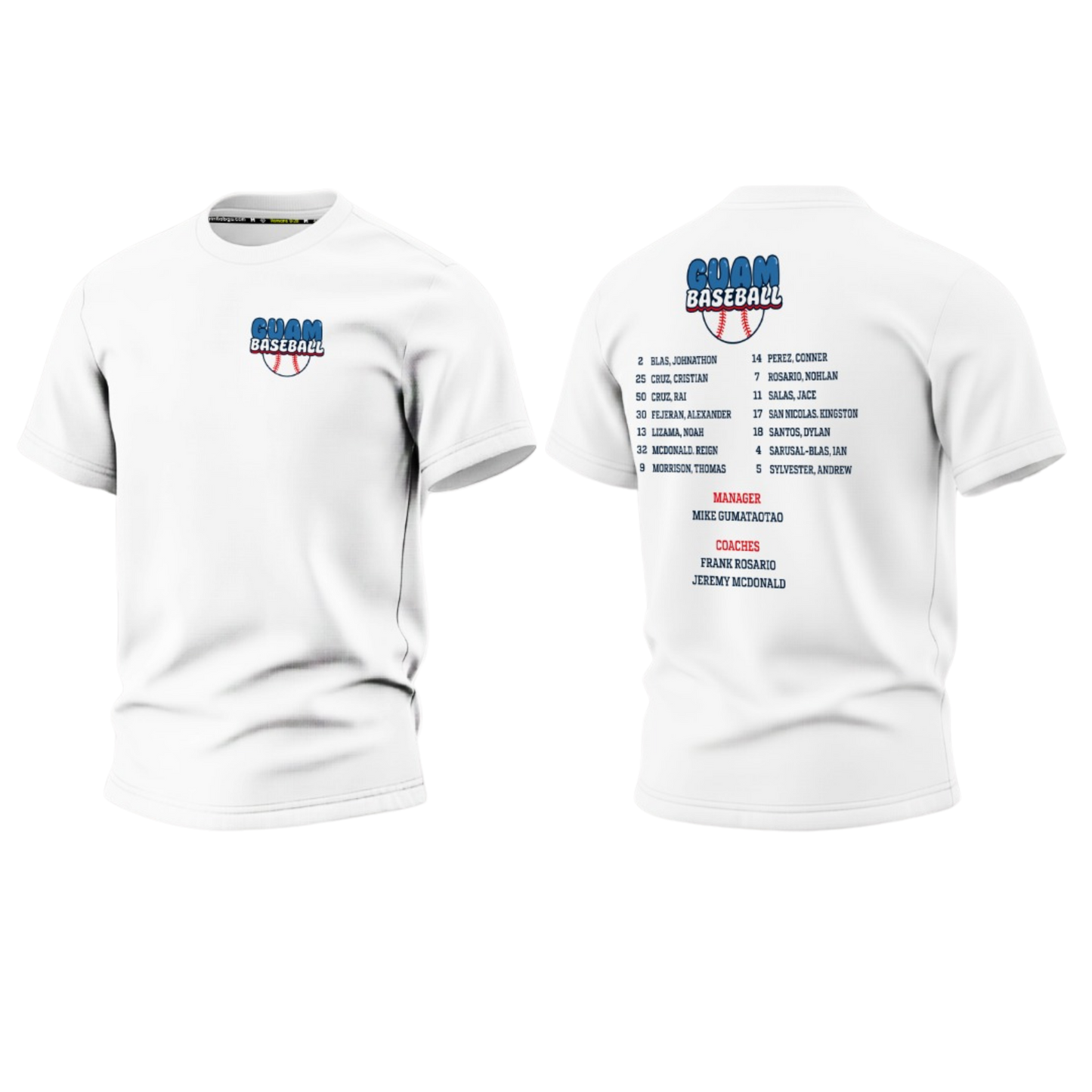 GUAM LITTLE LEAGUE 2026 Screen Print T-shirt (White - With Names)