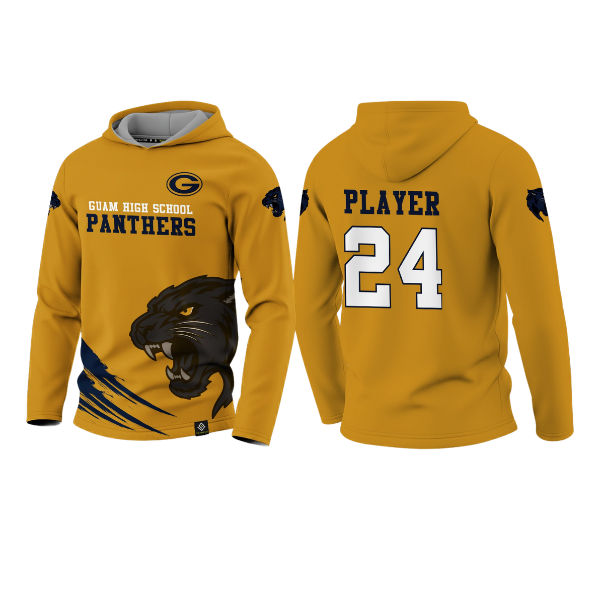 GUAM HIGHSCHOOL FOOTBALL Sublimated Men's Long Sleeve with Hood (Yellow)