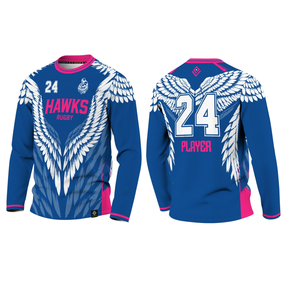 HAWKS RUGBY Sublimated Men's Long Sleeve (Blue & Pink)