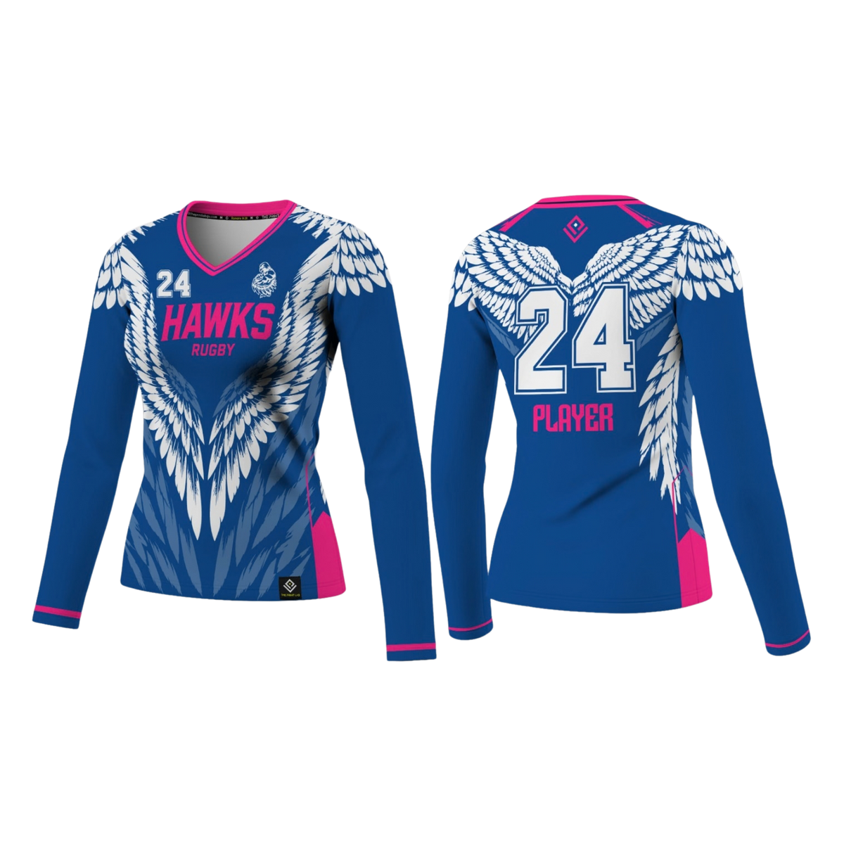 HAWKS RUGBY Sublimated Women's Long Sleeve (Blue & Pink)