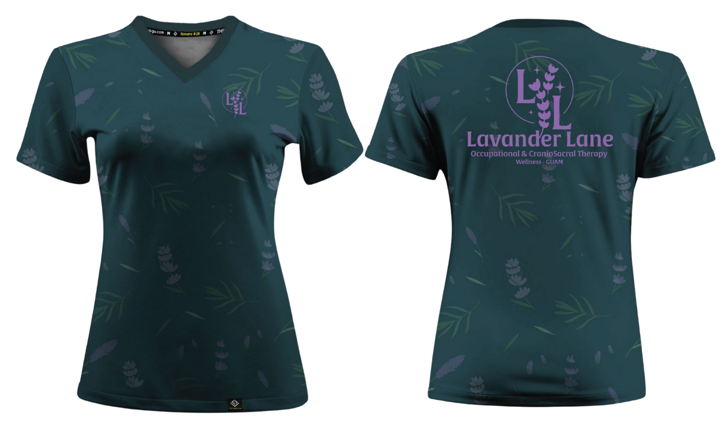 LAVENDER LANE - Women's Sublimated V-Neck Short Sleeve (Dark Teal)