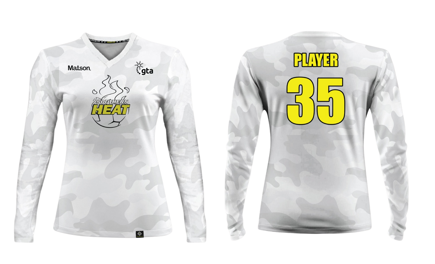 SOUTHERN HEAT SOCCER Sublimated Women's Long Sleeve (White-Yellow)