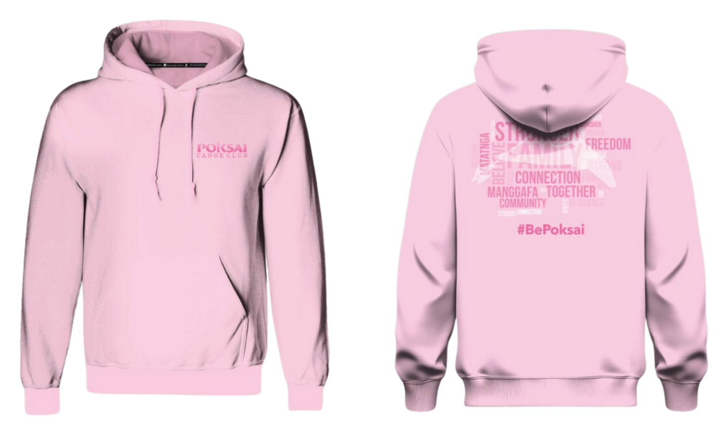 POKSAI CANOE Screen Print Cotton Pullover Hoodie (Pink)