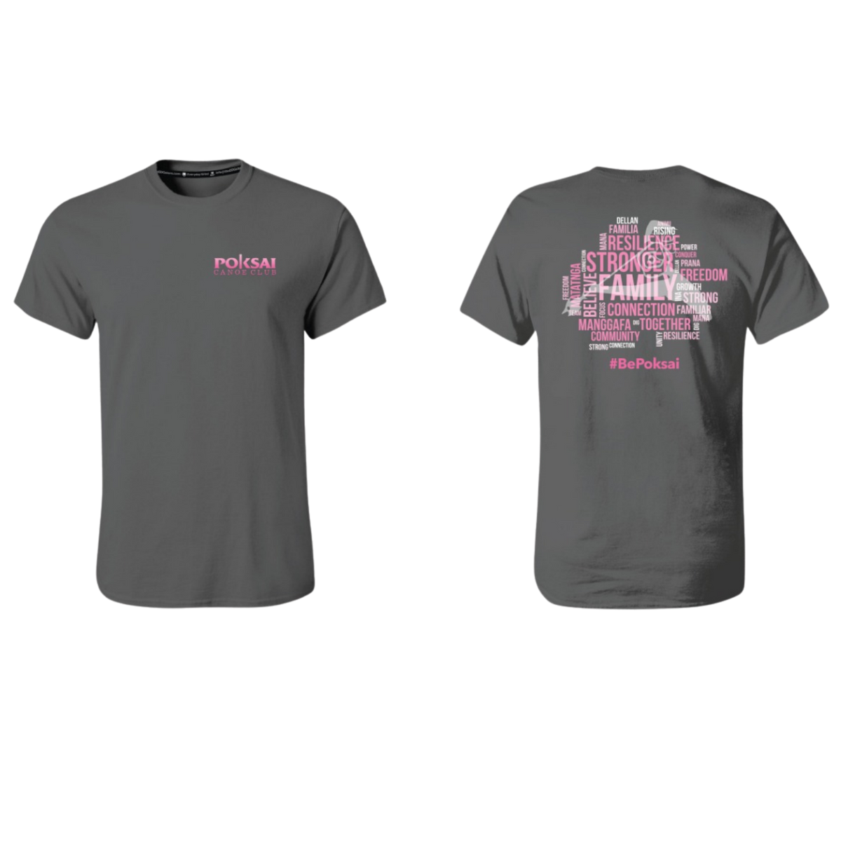 POKSAI CANOE Screen Print Cotton T-shirt (Gray)
