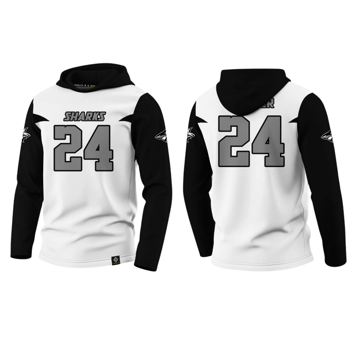SIMON SANCHEZ FOOTBALL Sublimated Men's Long Sleeve with Hood (Black & White)