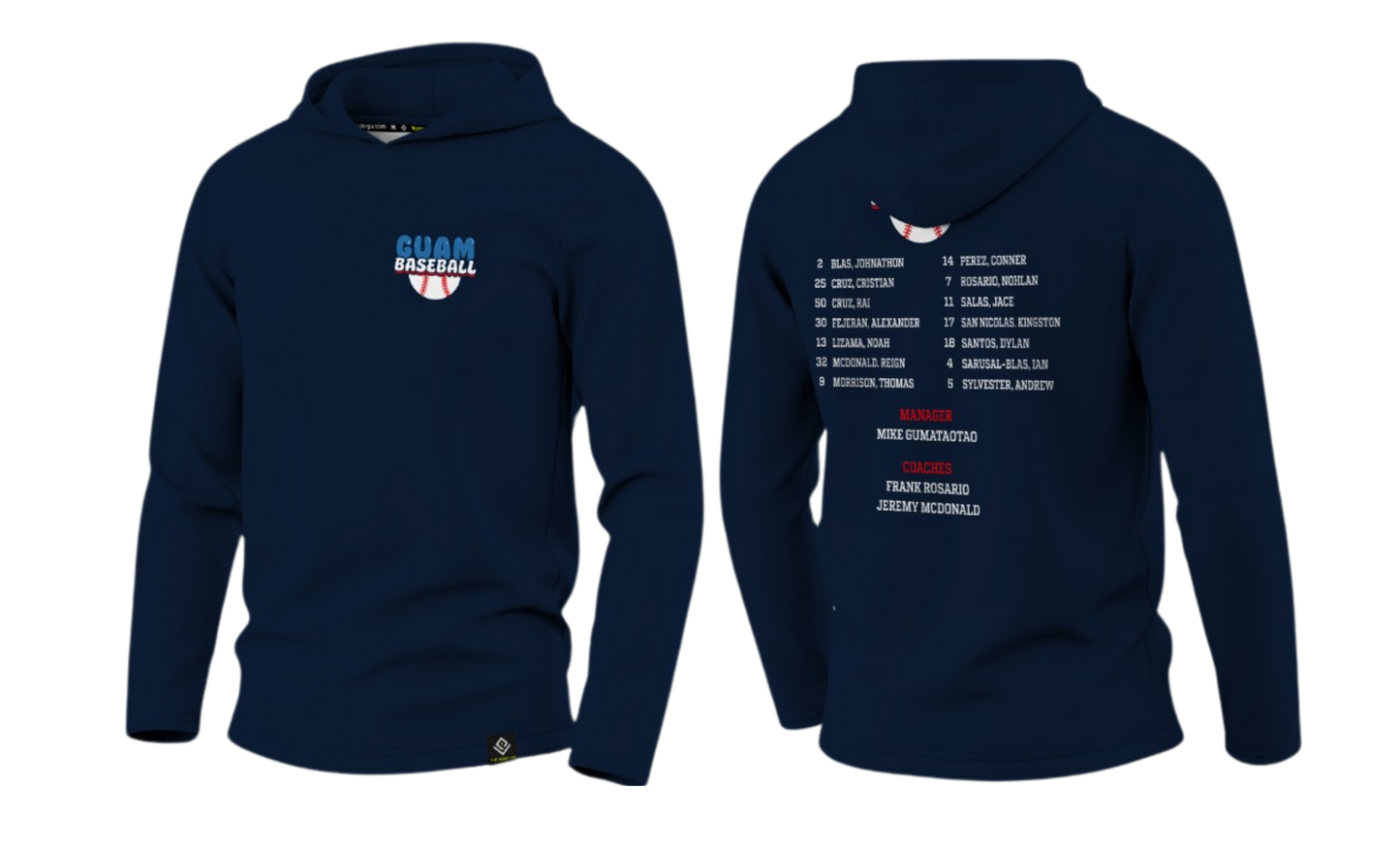 GUAM LITTLE LEAGUE Sublimated Men's Long Sleeve with Hood (Rosters - Navy Blue)