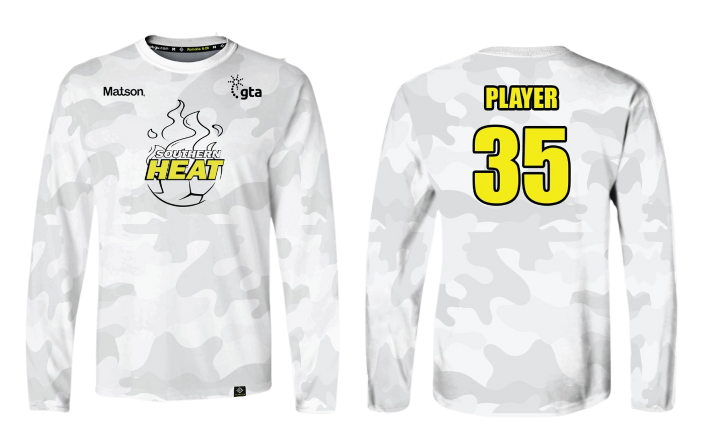 SOUTHERN HEAT SOCCER Sublimated Men's Long Sleeve (White-Yellow)