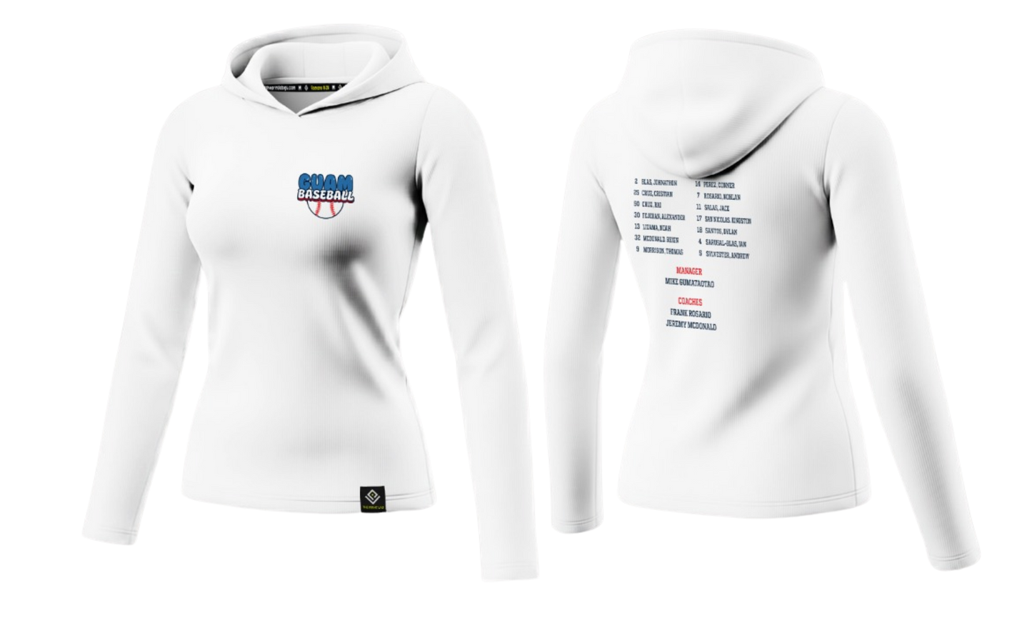 GUAM LITTLE LEAGUE Sublimated Women's Long Sleeve with Hood (Rosters - White)