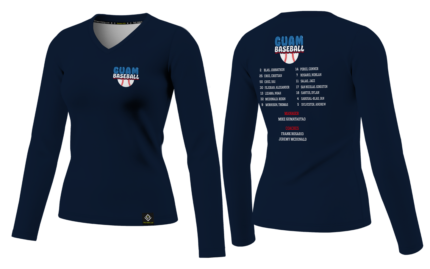 GUAM LITTLE LEAGUE Sublimated Women's Long Sleeve (Rosters - Navy Blue)