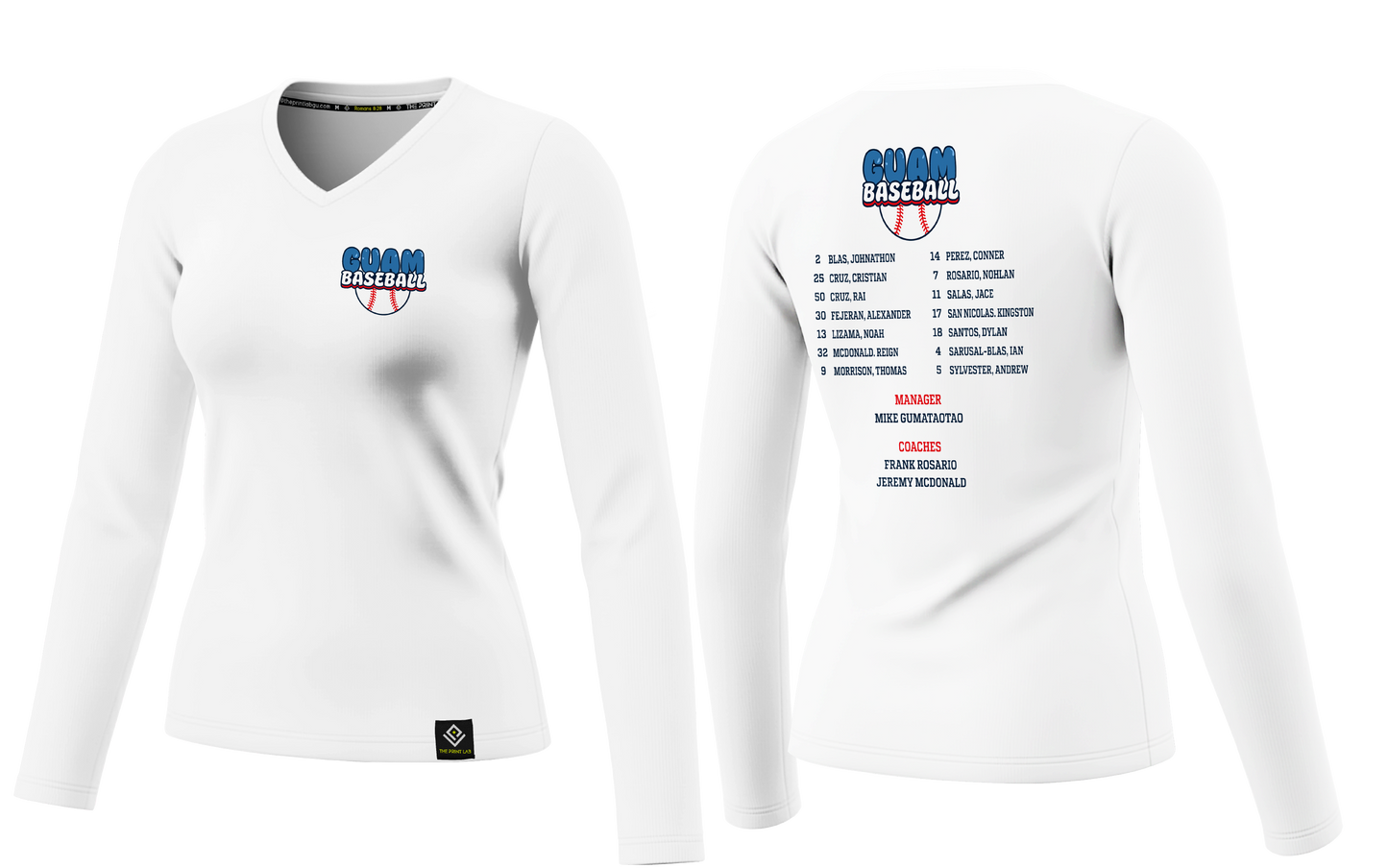 GUAM LITTLE LEAGUE Sublimated Women's Long Sleeve (Rosters - White)