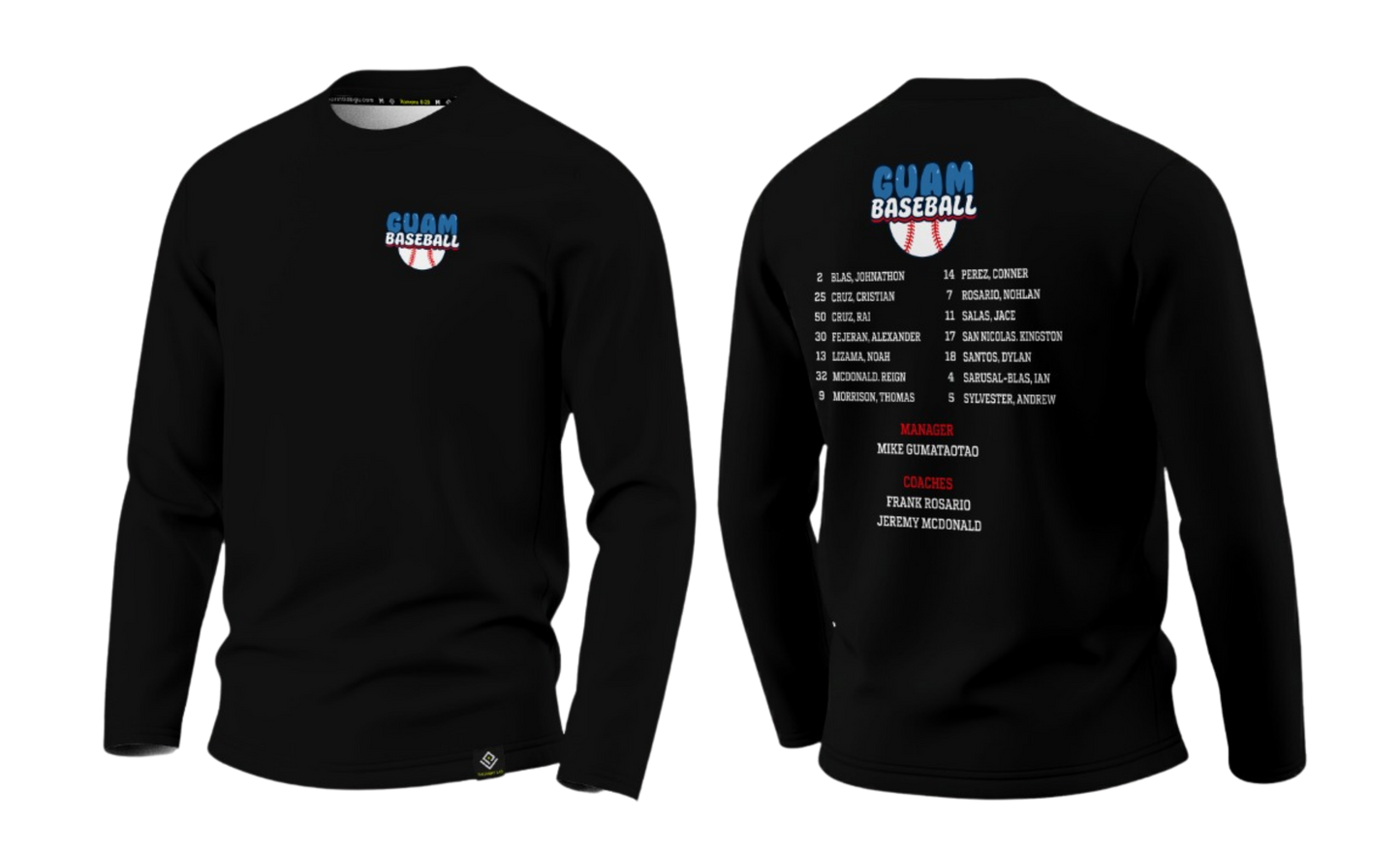 GUAM LITTLE LEAGUE Sublimated Men's Long Sleeve (Rosters - Black)