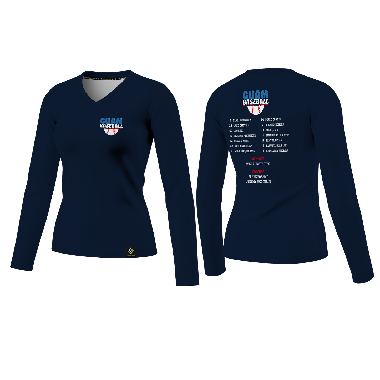 GUAM LITTLE LEAGUE Sublimated Women's Long Sleeve (Rosters - Navy Blue)