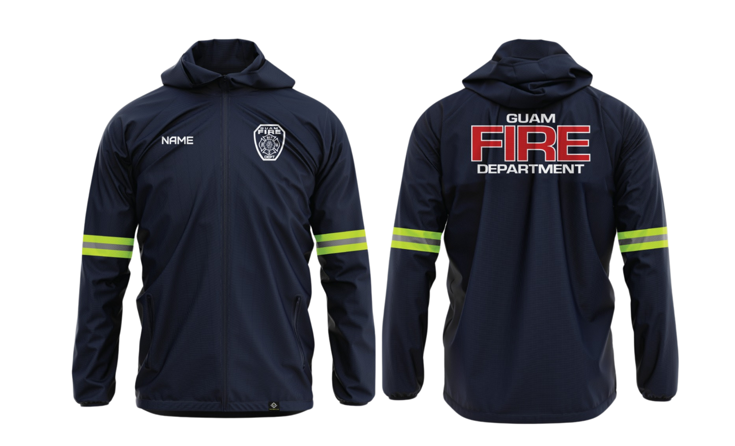 GUAM FIRE DEPARTMENT Sublimated Windbreaker Jacket with Yellow Reflectors on Sleeves