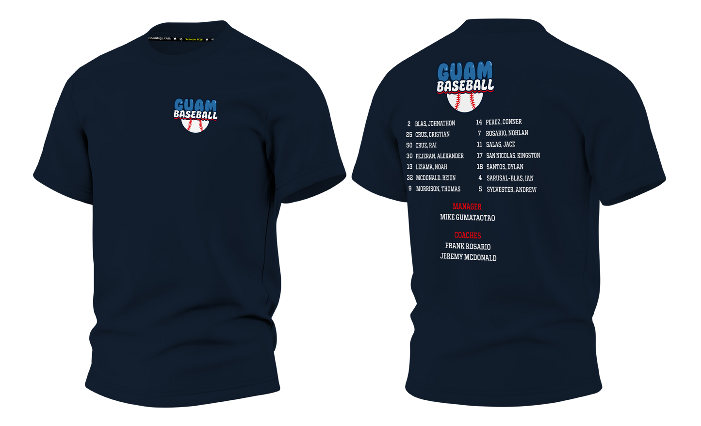 GUAM LITTLE LEAGUE 2026 Screen Print T-shirt (Navy Blue - With Names)