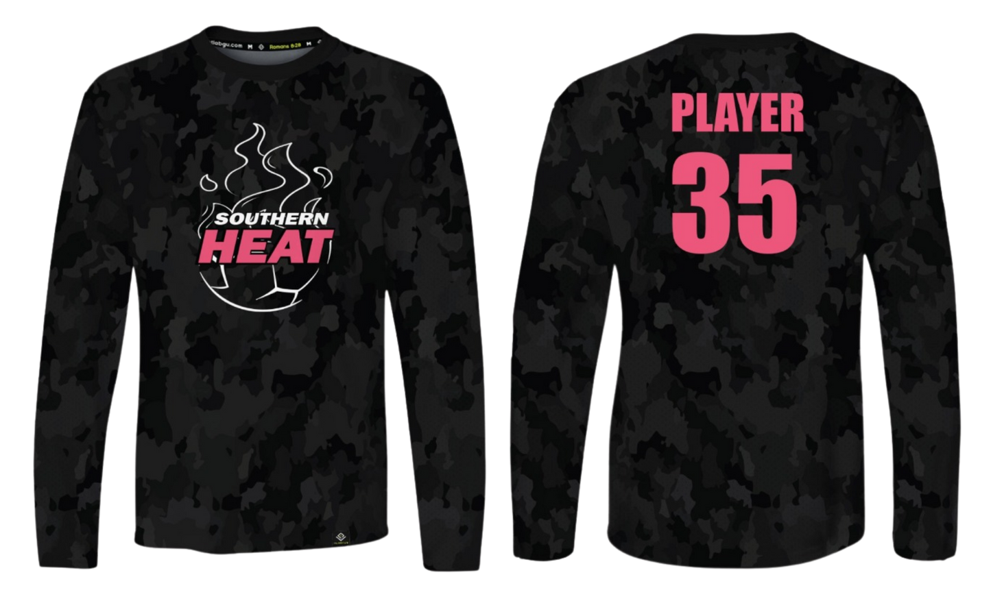 SOUTHERN HEAT SOCCER Sublimated Men's Long Sleeve (Black Camo - Pink)