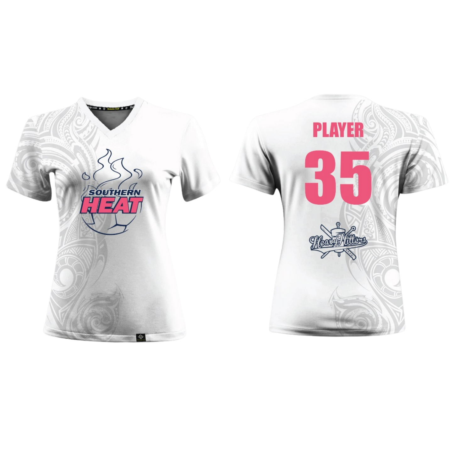 SOUTHERN HEAT SOCCER Sublimated Women's V-neck T-shirt (White - Pink)