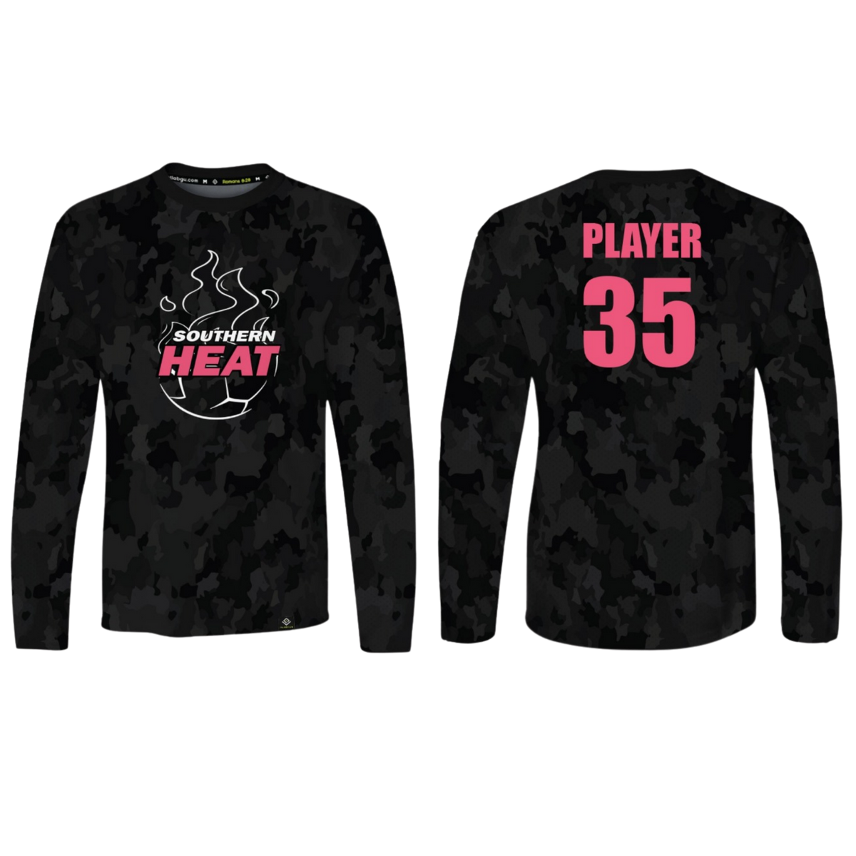 SOUTHERN HEAT SOCCER Sublimated Men's Long Sleeve (Black Camo - Pink)
