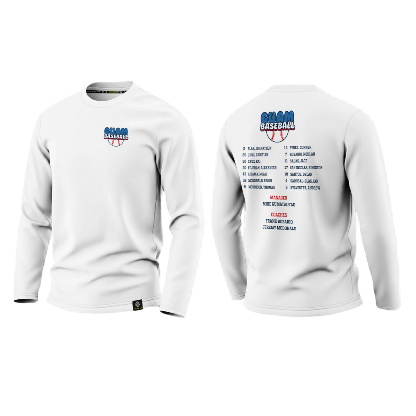 GUAM LITTLE LEAGUE Sublimated Long Sleeve (Rosters - White)