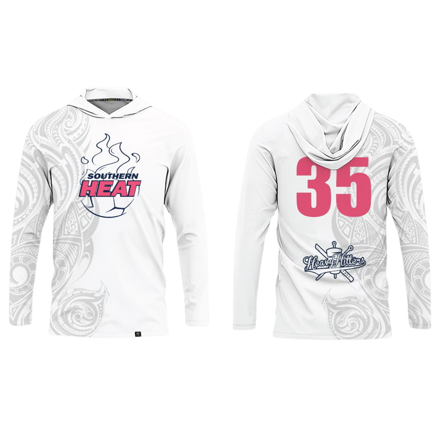 SOUTHERN HEAT SOCCER Sublimated Men's Long Sleeve with Hood (White - Pink)