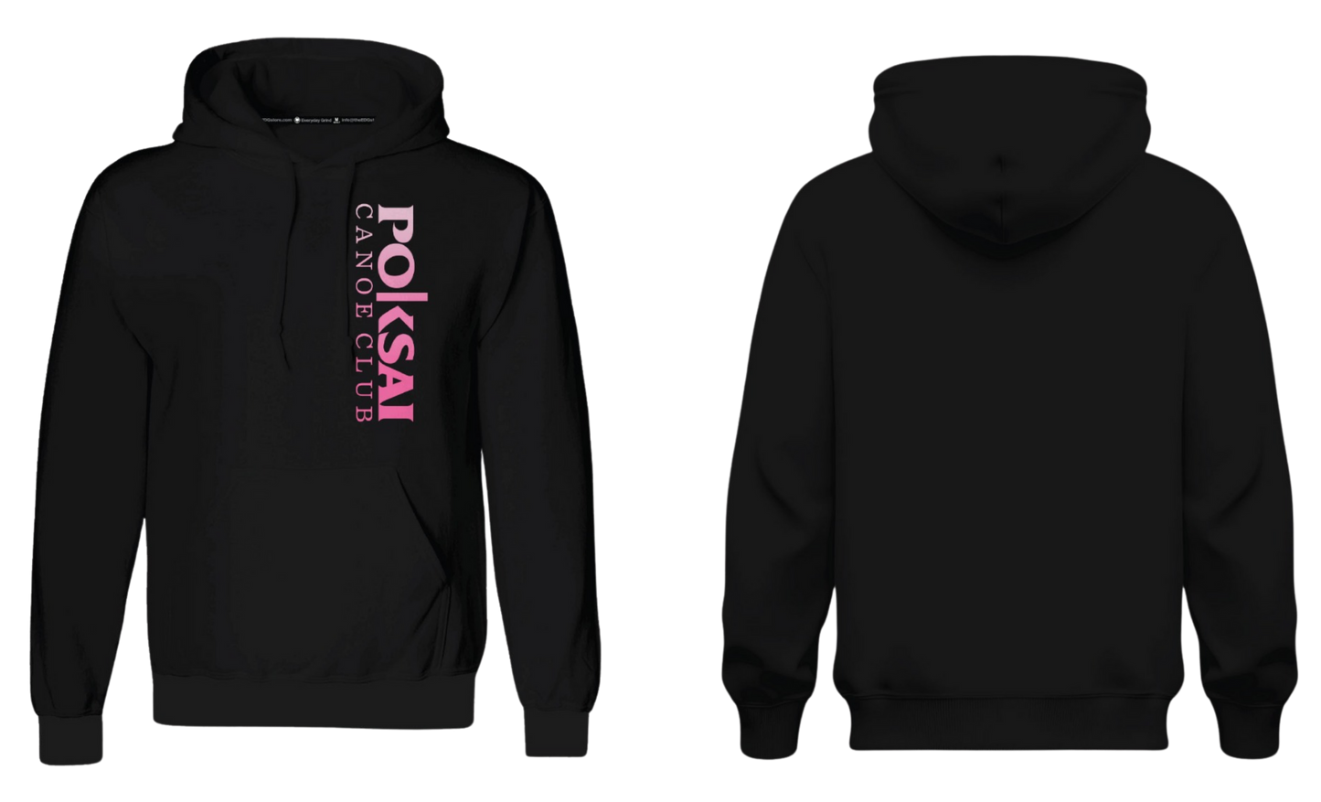 POKSAI CANOE Screen Print Cotton Pullover Hoodie (Black Front Design)