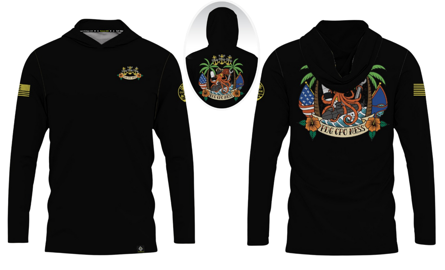 USN PDG CPO MESS Sublimated Men's Long Sleeve with Hood (Black)