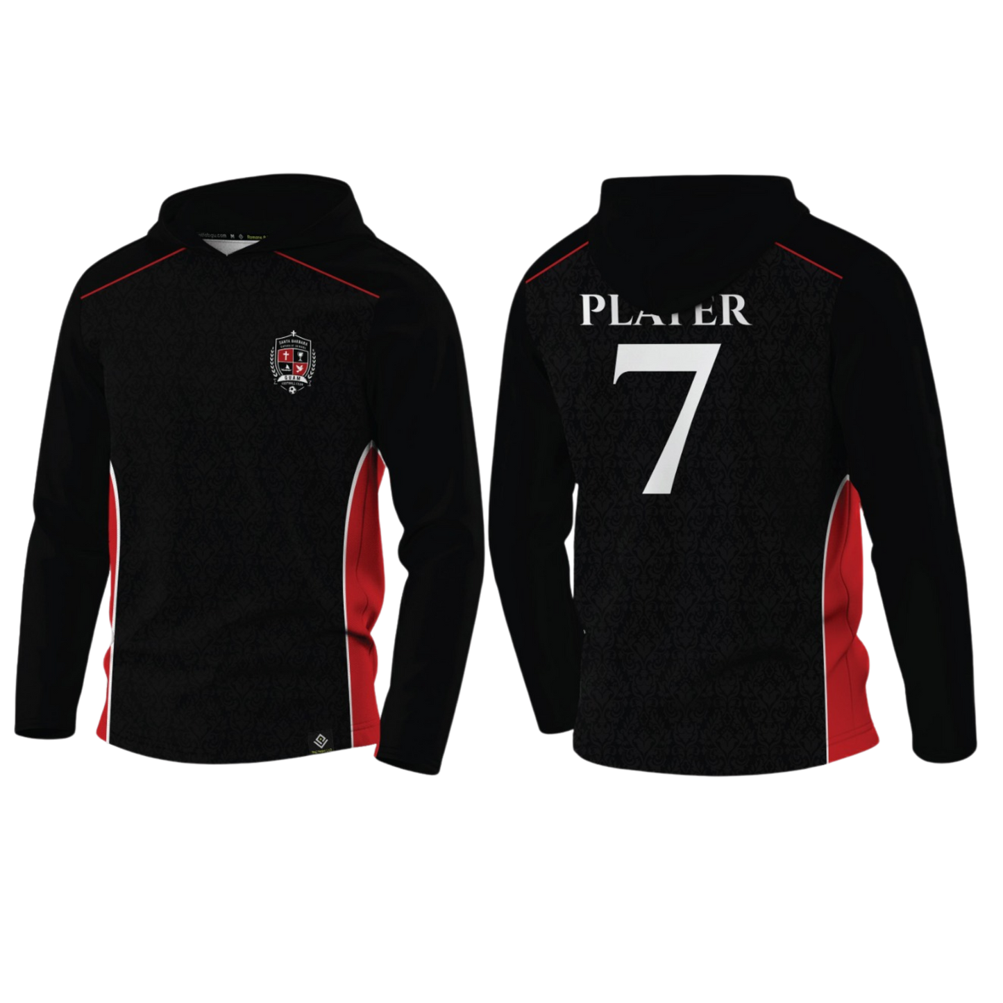 SANTA BARBARA Sublimated Men's Long Sleeve with Hood (Black)