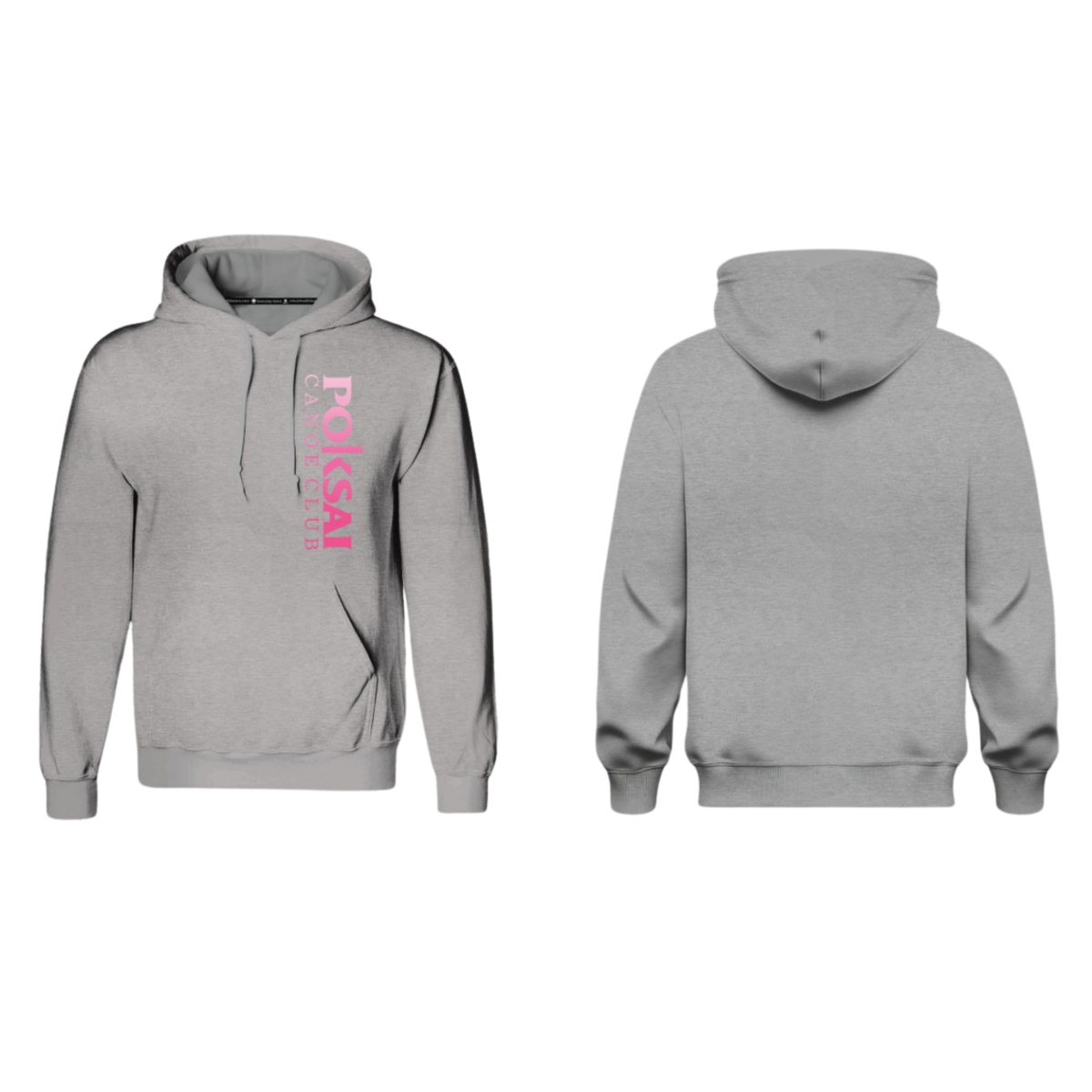 POKSAI CANOE Screen Print Cotton Pullover Hoodie (Grey Front Design)