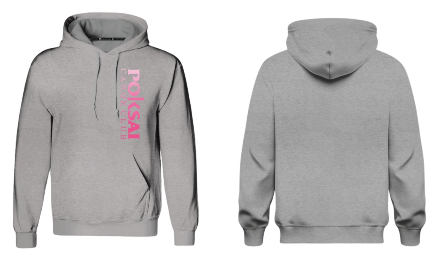 POKSAI CANOE Screen Print Cotton Pullover Hoodie (Grey Front Design)