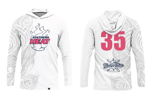 SOUTHERN HEAT SOCCER Sublimated Men's Long Sleeve with Hood (White - Pink)