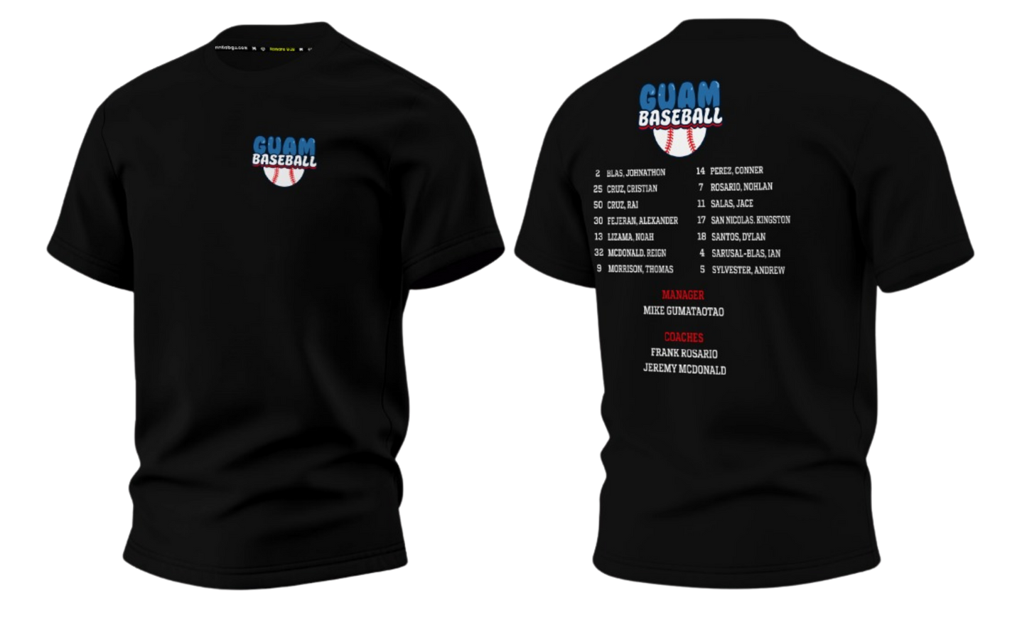 GUAM LITTLE LEAGUE 2026 Screen Print T-shirt (Black - With Names)