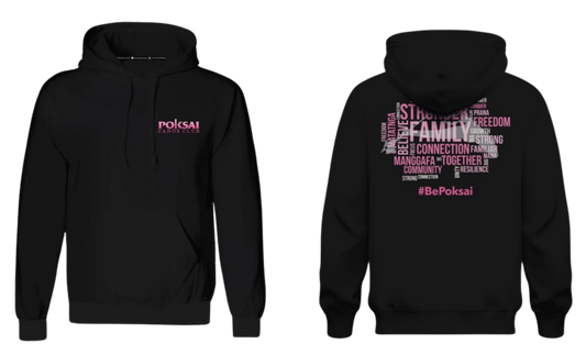 POKSAI CANOE Screen Print Cotton Pullover Hoodie (Black)