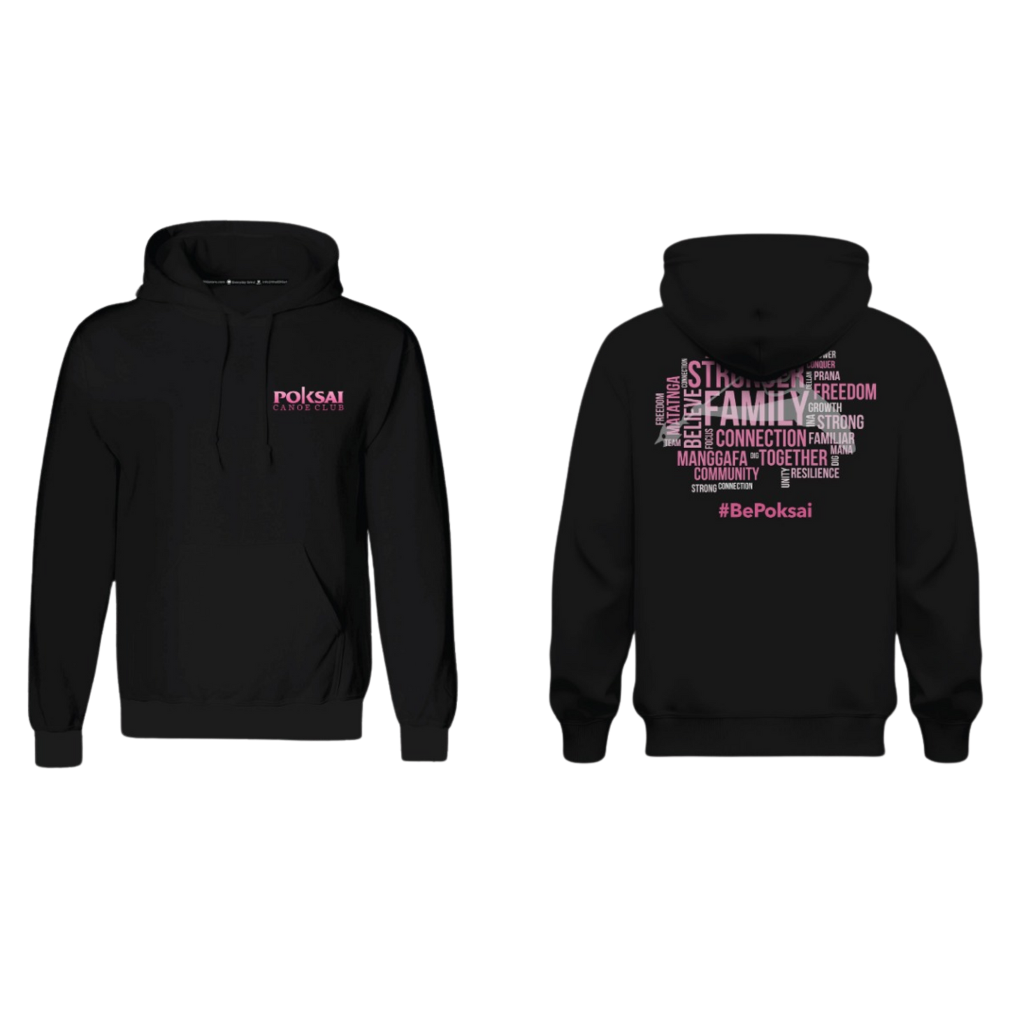 POKSAI CANOE Screen Print Cotton Pullover Hoodie (Black)