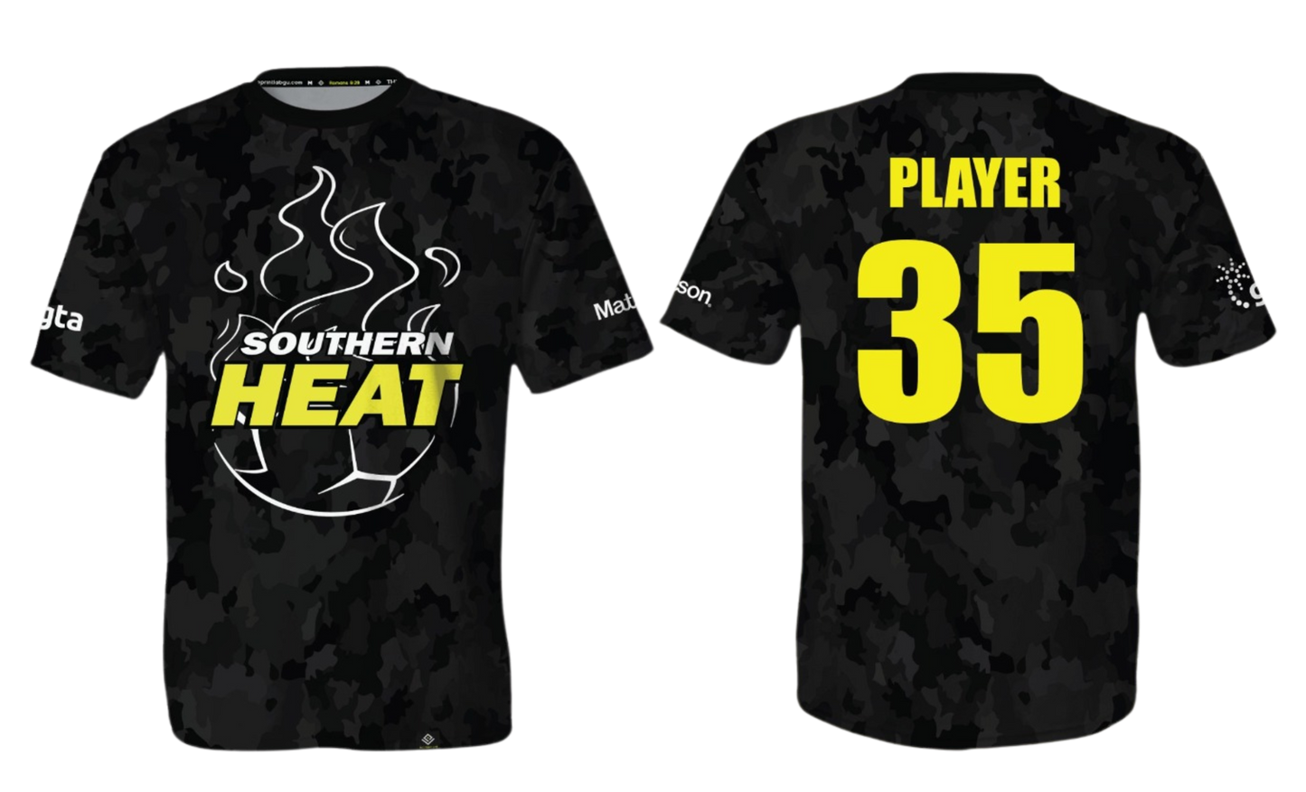 SOUTHERN HEAT SOCCER Sublimated Men's T-shirt (Black Camo - Yellow)