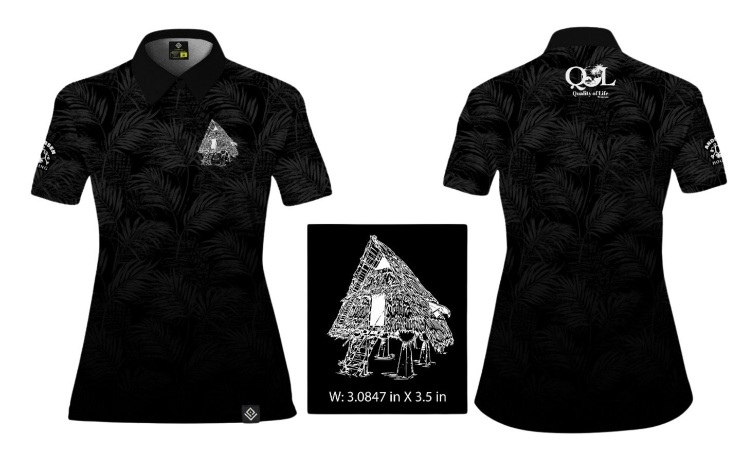 ANDERSEN FAMILY HOUSING Sublimated Women's Polo (Black w/ Palm Leaves)