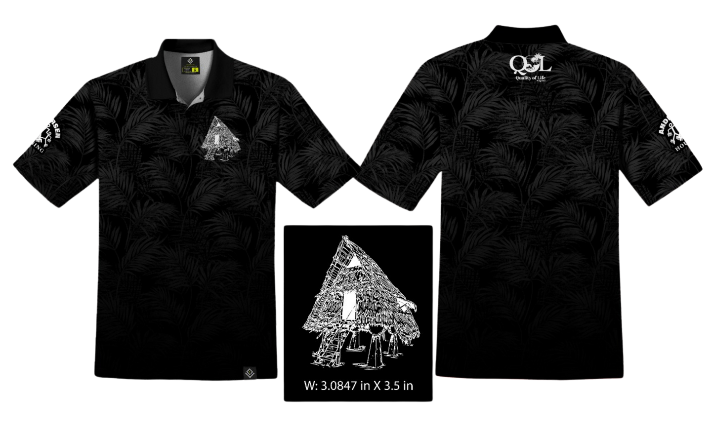 ANDERSEN FAMILY HOUSING Sublimated Men's Polo (Black w/ Palm Leaves)