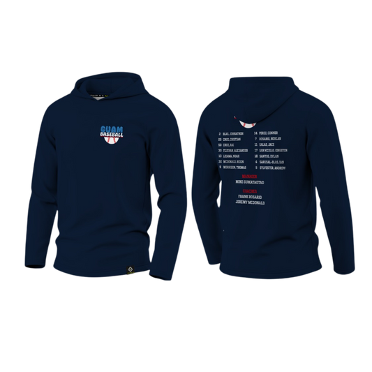GUAM LITTLE LEAGUE Sublimated Men's Long Sleeve with Hood (Rosters - Navy Blue)