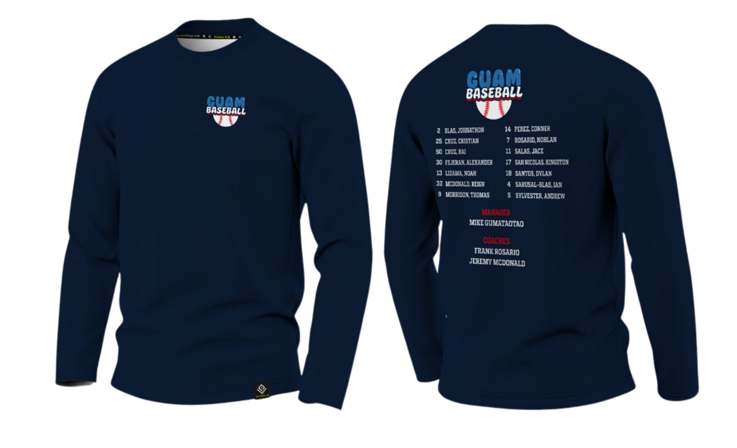 GUAM LITTLE LEAGUE Sublimated Men's Long Sleeve (Rosters - Navy Blue)
