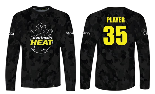 SOUTHERN HEAT SOCCER Sublimated Men's Long Sleeve (Black Camo - Yellow)